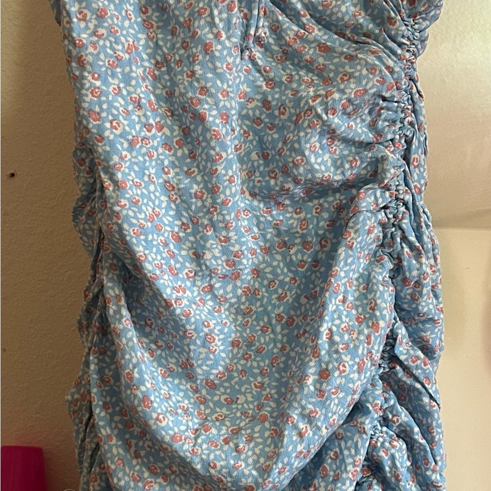 Floral Ruched Blue Mini Dress